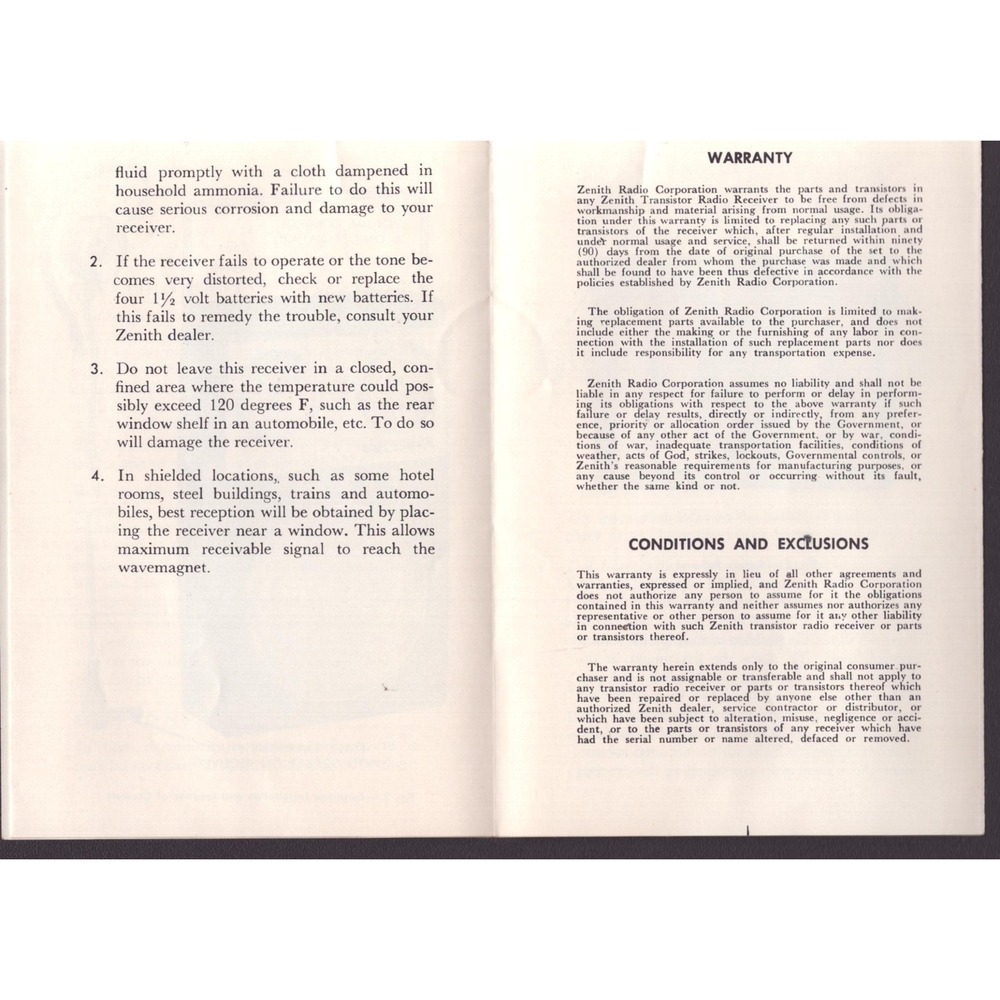 Vintage Zenith Royal 500E Operating Guide Transistor Radio Manual 202-1518 - Picture 5 of 5